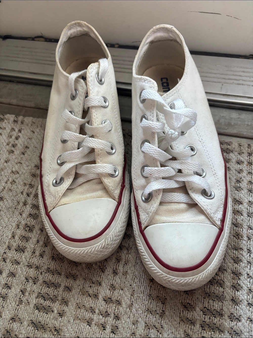 Converse Womens White Canvas Low-Top Sneakers with Red Foxing Stripe